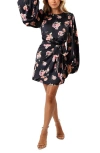 Petal And Pup Petal & Pup Emillia Floral Print Long Sleeve Minidress In Black