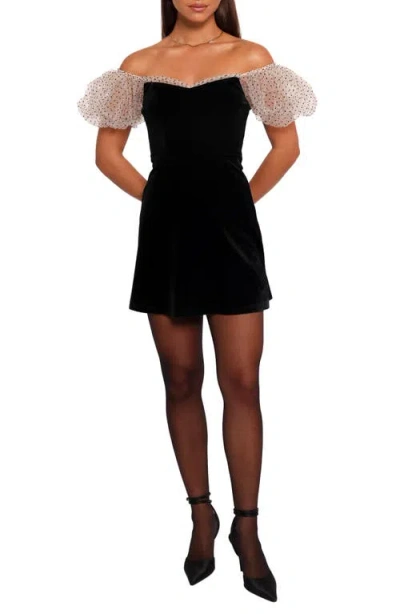 Petal And Pup Petal & Pup Ennette Off The Shoulder Velvet Minidress In Light Taupe