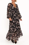 Petal And Pup Petal & Pup Evian Floral Long Sleeve Maxi Dress In Black