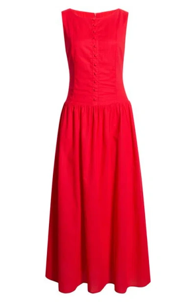 Petal And Pup Petal & Pup Evie Cotton & Linen Buttoned Maxi Dress In Red