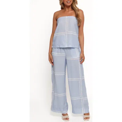 Petal And Pup Petal & Pup Ezra Linen Blend Strapless Top & Wide Leg Pants Set In Blue