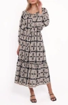 Petal And Pup Petal & Pup Faris Print Long Sleeve Maxi Dress In Black