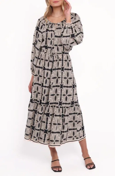 Petal And Pup Petal & Pup Faris Print Long Sleeve Maxi Dress In Black