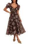 Petal And Pup Petal & Pup Farryn Floral Puff Sleeve Midi Dress In Brown