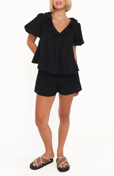Petal And Pup Petal & Pup Felicity Cotton Gauze Shirt & Shorts Set In Black