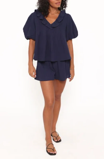 Petal And Pup Petal & Pup Felicity Cotton Gauze Shirt & Shorts Set In Blue
