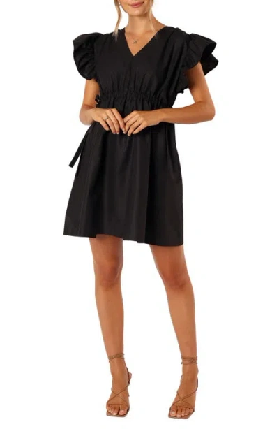 Petal And Pup Petal & Pup Fiona Ruffle Sleeve Cotton Minidress In Black