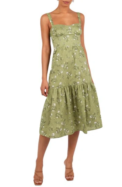 Petal And Pup Petal & Pup Floral Sleeveless Tiered Cotton Midi Dress In Green