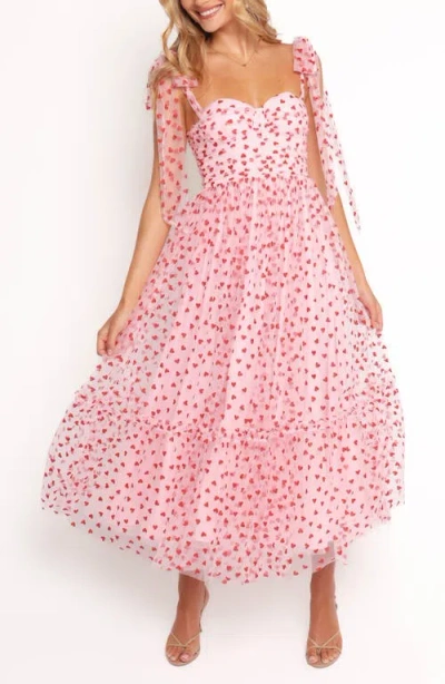Petal And Pup Petal & Pup Floret Tie Strap Chiffon Overlay Cocktail Midi Dress In Pink