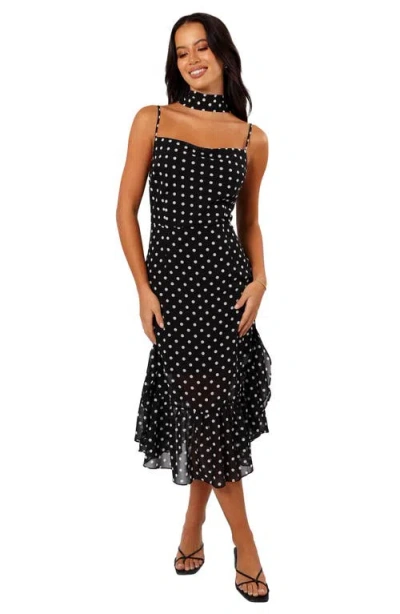 Petal And Pup Petal & Pup Francesca Dot Midi Dress & Scarf In Black