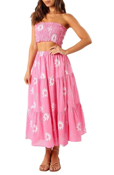 Petal And Pup Petal & Pup Francesca Two-piece Print Tube Top & Maxi Skirt In Pink