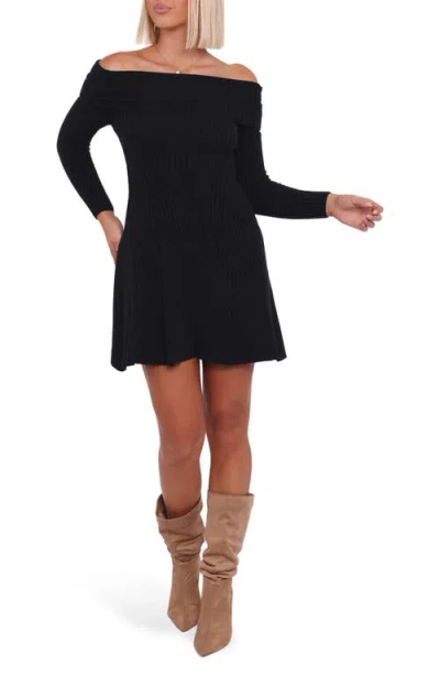 Petal And Pup Petal & Pup Francisco Off The Shoulder Long Sleeve Sweater Dress In Black