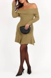 Petal And Pup Petal & Pup Francisco Off The Shoulder Long Sleeve Sweater Dress In Green
