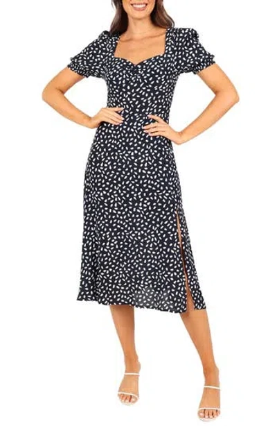 Petal And Pup Petal & Pup Franklin Dot Print Puff Sleeve Midi Dress In Blue