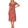 Petal And Pup Petal & Pup Franklin Floral Puff Sleeve Midi Dress In Burgundy