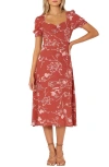Petal And Pup Petal & Pup Franklin Floral Puff Sleeve Midi Dress In Burgundy