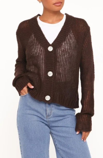 Petal And Pup Petal & Pup Gardner Open Stitch V-neck Cardigan In Brown
