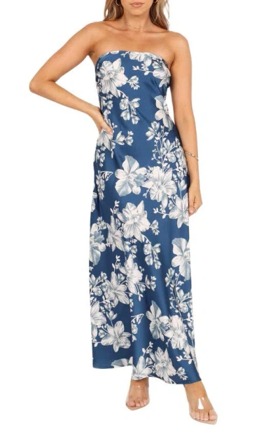 Petal And Pup Gemma Floral Strapless Maxi Dress In Blue Floral