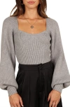 Petal And Pup Petal & Pup Gia Sweetheart Neck Rib Sweater In Gray