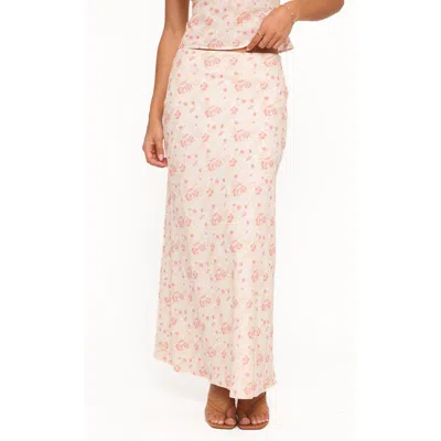 Petal And Pup Petal & Pup Giarda Floral Print Crinkle Linen Blend Maxi Skirt In Pink