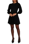 Petal And Pup Petal & Pup Gigi Long Sleeve Fit & Flare Sweater Minidress In Black