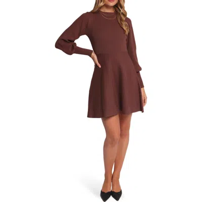 Petal And Pup Petal & Pup Gigi Long Sleeve Fit & Flare Sweater Minidress In Brown