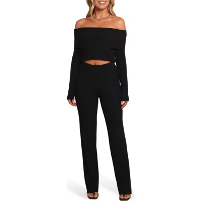Petal And Pup Petal & Pup Gindie Off The Shoulder Rib Sweater In Black