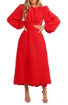 Petal And Pup Petal & Pup Ginnee Long Sleeve Cutout Midi Dress In Red
