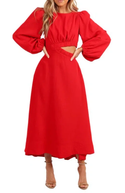 Petal And Pup Petal & Pup Ginnee Long Sleeve Cutout Midi Dress In Red