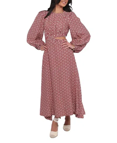 Petal And Pup Ginnee Puff Sleeve Cutout Midi Dress In Burgundy