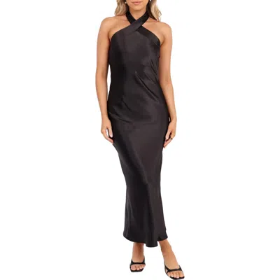 Petal And Pup Petal & Pup Grasie Halter Satin Maxi Dress In Black