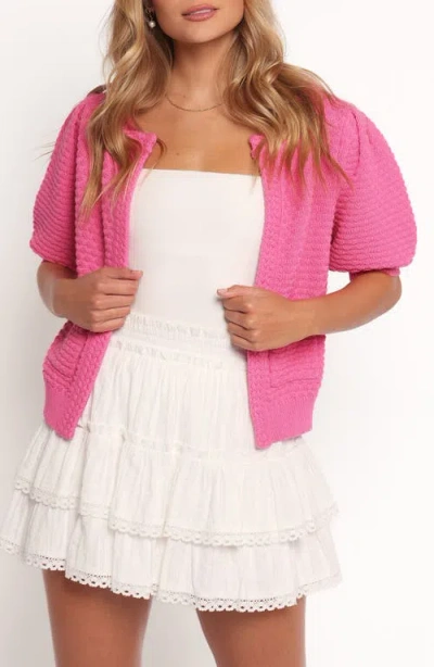 Petal And Pup Petal & Pup Greer Puffed Elbow Sleeve Cotton Cardigan In Pink