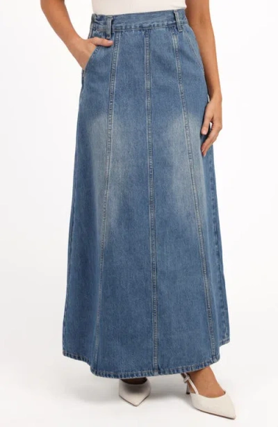 Petal And Pup Petal & Pup Gwen Paneled Denim Maxi Skirt In Blue
