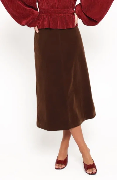 Petal And Pup Petal & Pup Halina Velvet A-line Midi Skirt In Brown
