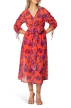 Petal And Pup Petal & Pup Hallie Floral Ruched Midi Dress In Orange