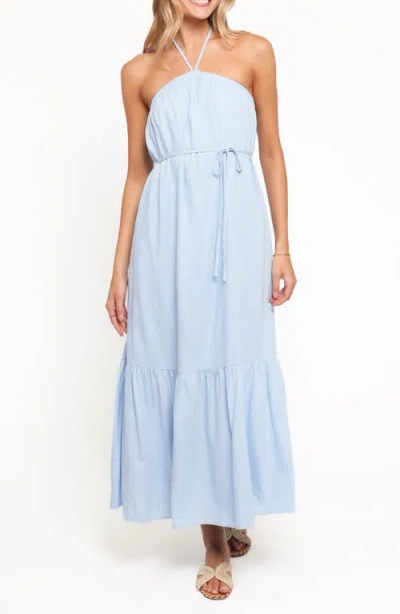 Petal And Pup Petal & Pup Halter Neck Linen Blend Maxi Dress In Blue
