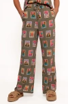 Petal And Pup Petal & Pup Hana Print Tie Waist Wide Leg Pants In Green