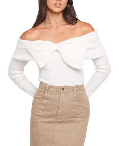 Petal And Pup Helene Bow Off Shoulder Knit Sweater In Neutral