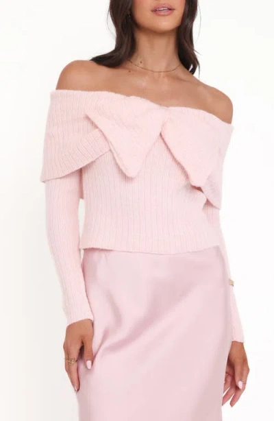 Petal And Pup Petal & Pup Helene Off The Shoulder Bow Sweater In Pink