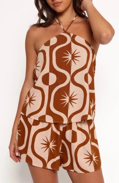 Petal And Pup Petal & Pup Henri Cotton & Linen Halter Top In Brown