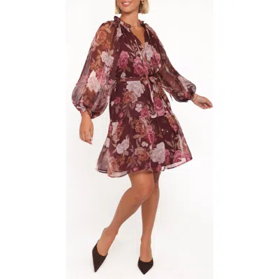 Petal And Pup Petal & Pup Hensley Floral Long Sleeve Chiffon Dress In Brown