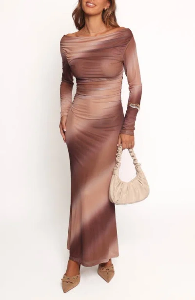 Petal And Pup Petal & Pup Hesper Off The Shoulder Long Sleeve Maxi Dress In Brown