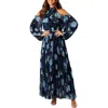 Petal And Pup Petal & Pup Hilary Floral Cold Shoulder Long Sleeve Maxi Dress In Blue
