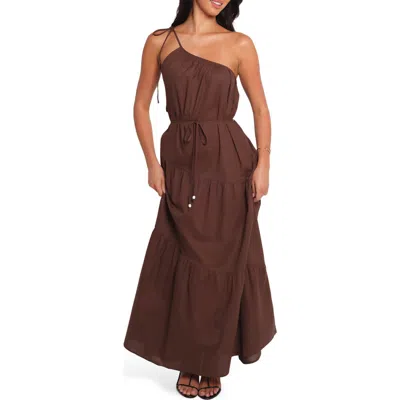 Petal And Pup Petal & Pup Hilde One-shoulder Cotton & Linen Maxi Dress In Brown