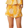 Petal And Pup Petal & Pup Honey Mixed Print Cotton & Linen Drawstring Shorts In Yellow