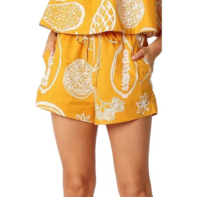 Petal And Pup Petal & Pup Honey Mixed Print Cotton & Linen Drawstring Shorts In Yellow