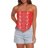 Petal And Pup Petal & Pup Ilara Strapless Linen & Cotton Bandana Top In Red