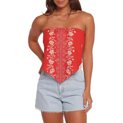 Petal And Pup Petal & Pup Ilara Strapless Linen & Cotton Bandana Top In Red