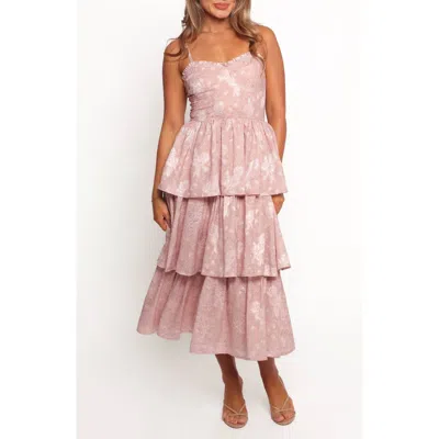 Petal And Pup Petal & Pup Imogene Floral Jacquard Tiered Midi Dress In Pink