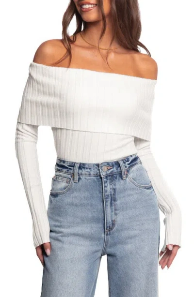 Petal And Pup Petal & Pup Inora Foldover Off The Shoulder Rib Sweater In White